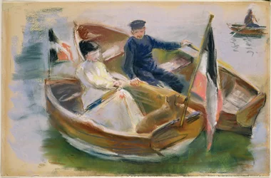 Zwei Boote mit Flaggen, Wannsee, 1910